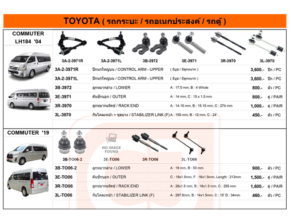 ชุดลูกหมากช่วงล่างรถ Toyota commuter ตู้