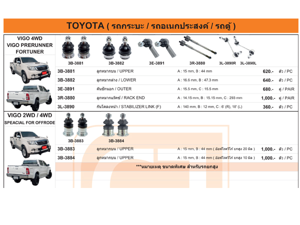 ชุดลูกหมากช่วงล่างรถ Toyota Vigo Fortuner Revo